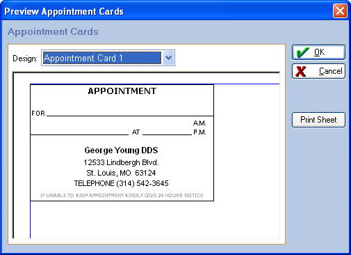 Listed below are the three Appointment Card templates available in EagleSoft 